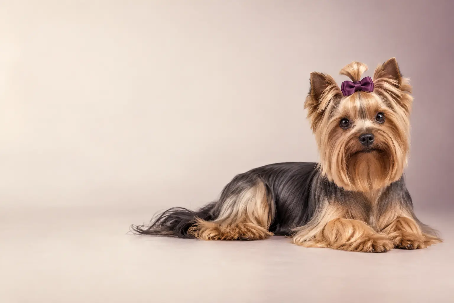 Yorkshire Terrier îngrijit, într-un salon de cosmetică pentru animale
